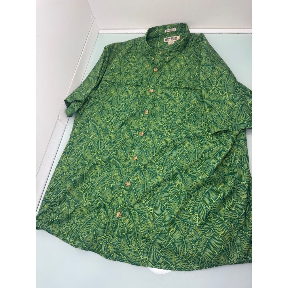 Duluth Trading Fishing Hawaiian Shirt XLT XL Tall Vented Short Sleeve Green - Picture 2 of 7